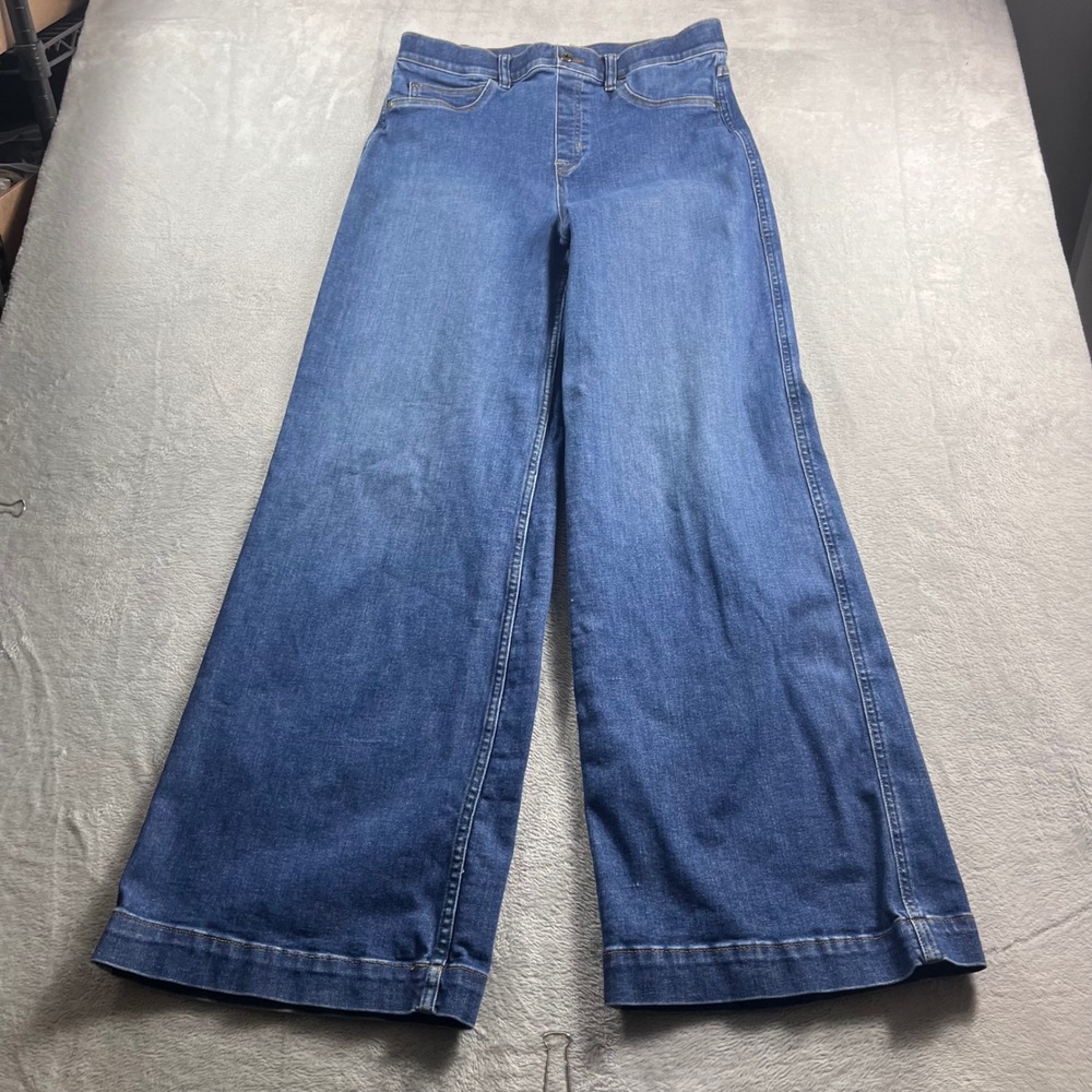 Spanx Wide Leg Jeans Womens XL Blue Denim High Rise Pull On 21650T Medium Wash